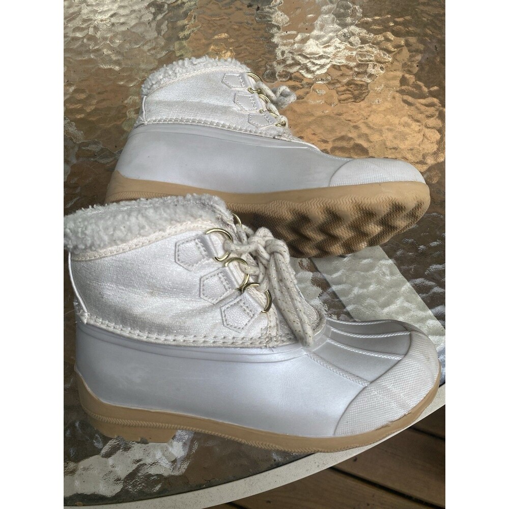 Sperry Kids Port Alpine Gray And Cream Faux Fur Lined Duck Boots Size 3